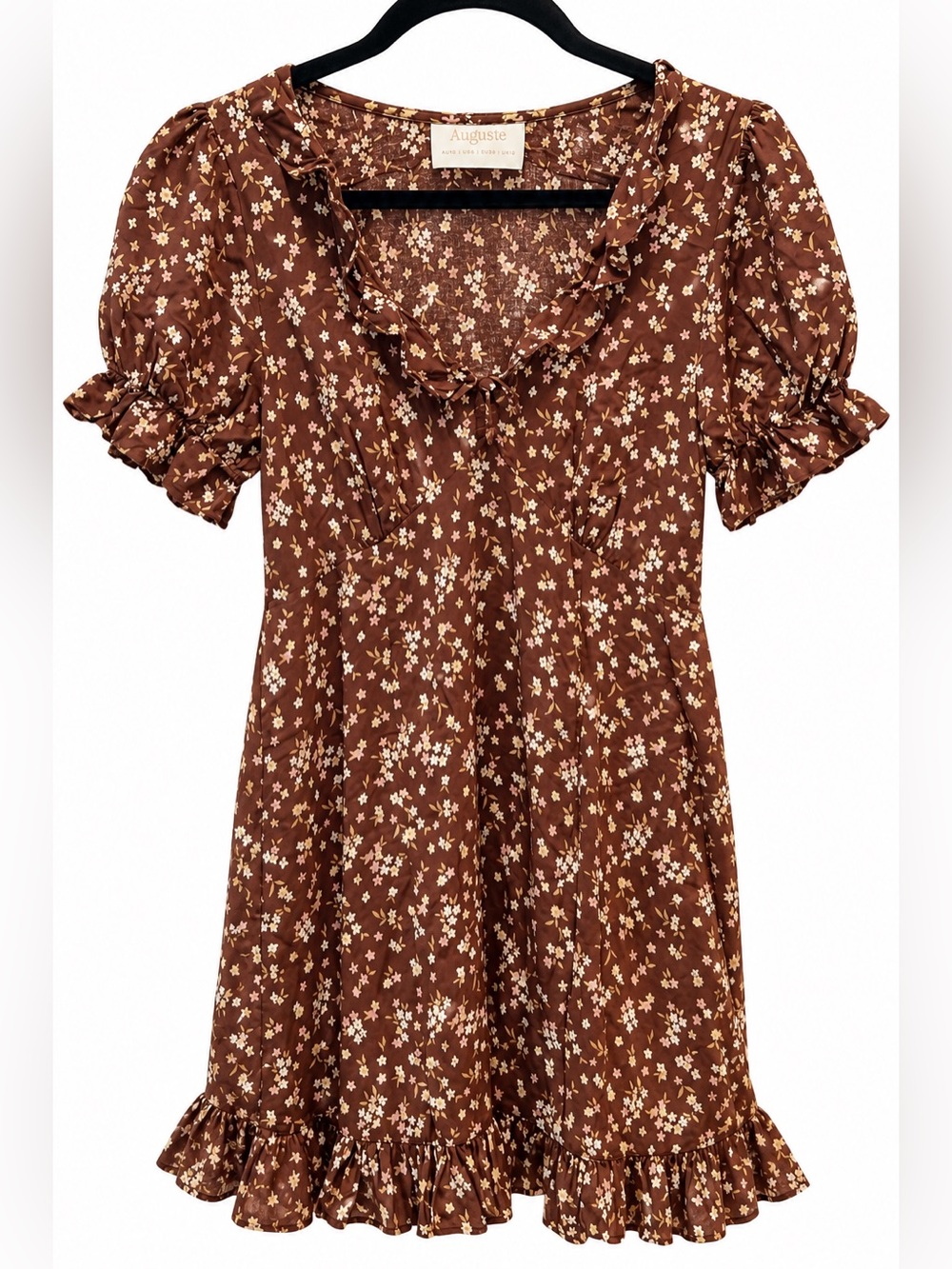 Auguste The Label Brown Floral Ruffle Mini Dress Size US 6 AU 10